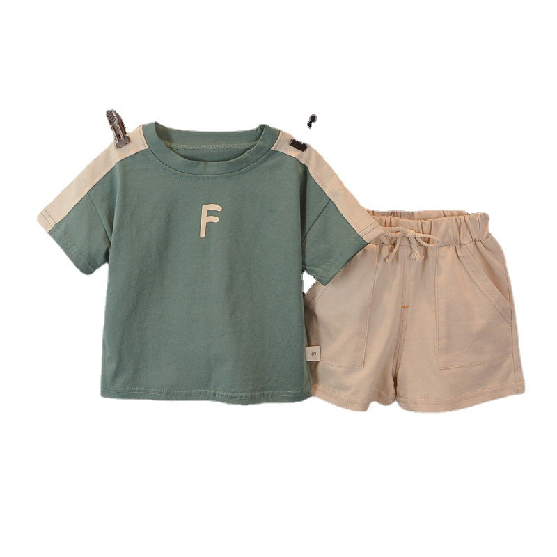 Wholesale Boys Summer Letter Short Sleeved Shorts Cotton Set